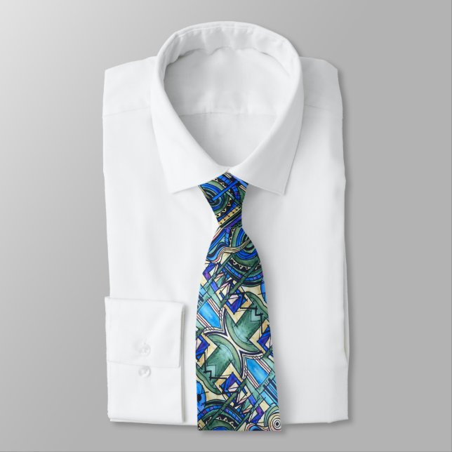 Celestial-Abstract Geometric Pattern Tie (Tied)