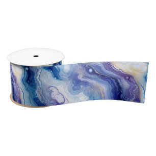 Celestial Agate Abstract Galaxy Stone Pattern Satin Ribbon