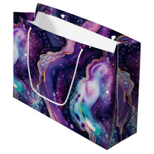 Celestial Agate Abstract Purple Blue Gold Swirls Large Gift Bag
