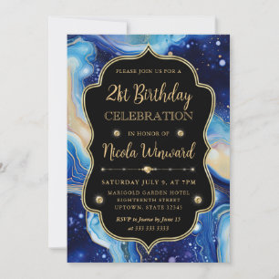 Celestial Agate   Blue Purple Marble Birthday Invitation