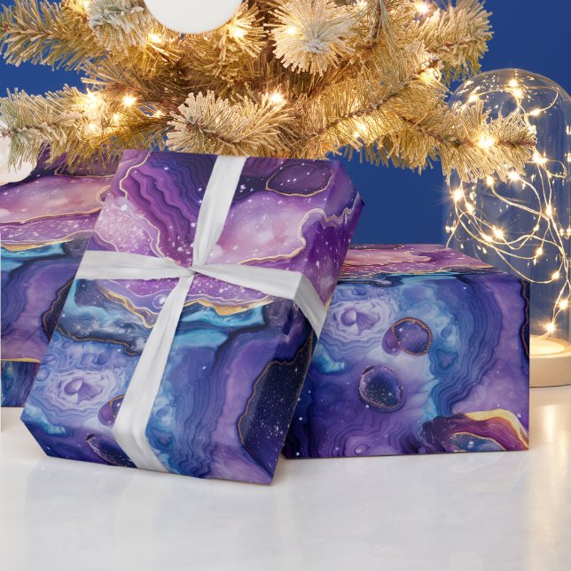 Celestial Agate | Cosmic Abstract Stone Pattern Wrapping Paper (Holidays)