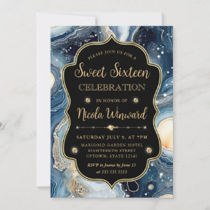 Celestial Agate   Elegant Cosmic Marble Sweet 16 Invitation