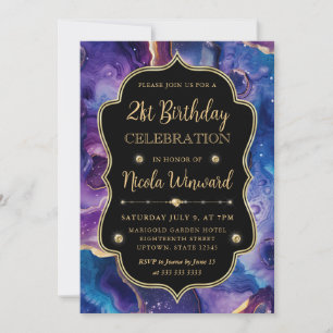 Celestial Agate   Fiery Cosmic Geode Birthday Invitation