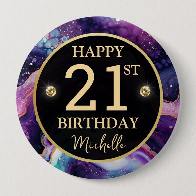 Celestial Agate Glitter Birthday Badge (Front)