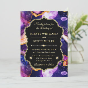 Celestial Agate Gold & Purple Accents Wedding Invitation