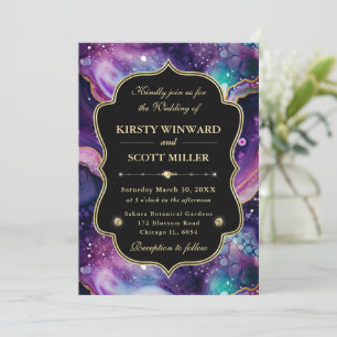 Celestial Agate Gold & Purple Accents Wedding Invitation