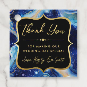 Celestial Agate with Gold & Blue Wedding Favour Tags