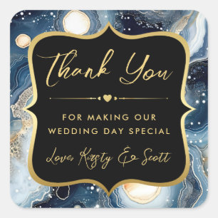 Celestial Agate with Gold & Blue Wedding Square Sticker