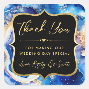 Celestial Agate with Gold & Blue Wedding Square Sticker