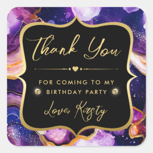 Celestial Agate with Gold & Purple Birthday Square Sticker