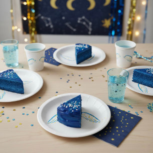 Celestial Angel Wings with Sparkling Stars Paper Plate