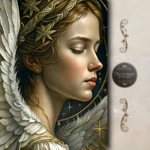 Celestial Angel Woman Golden Wings Decoupage Tissue Paper