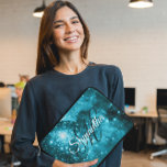 Celestial Aqua Teal Starry Sparkle Fancy Monogram Laptop Sleeve<br><div class="desc">Create your own starry aqua teal sparkly celestial photo laptop sleeve. Fancy dark teal calligraphy monogram paired with a modern white script for her first name. Customize the font color, style, or size. This girly gift was created with a space nebula image of NGC 3603 with a lovely aqua and...</div>