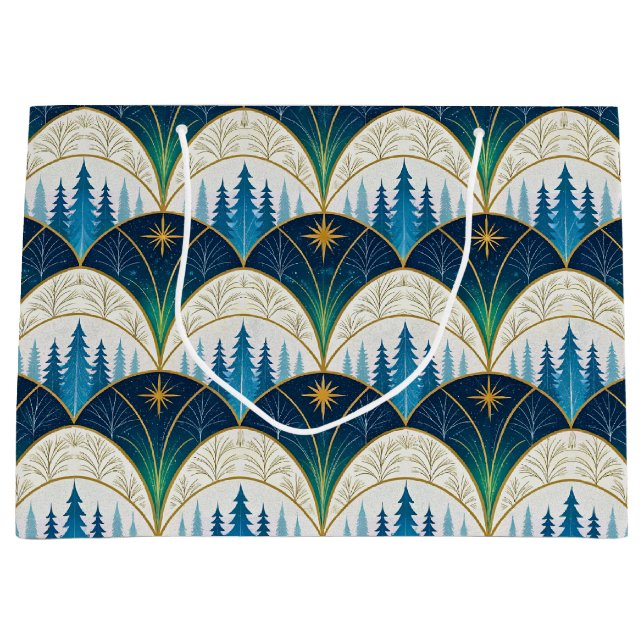 Celestial Art Deco Forest Holiday  Large Gift Bag (Front)