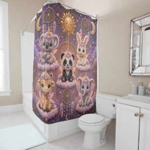 Celestial art deco whimsical unicorn animal shower curtain