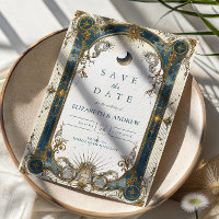 Celestial Art Nouveau Blue Gold Wedding