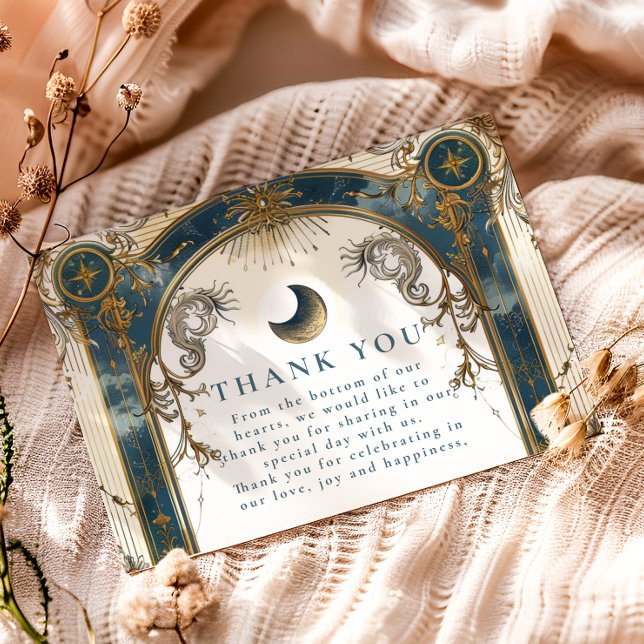 Celestial Art Nouveau Blue Gold Wedding Thank You Card (Creator Uploaded)