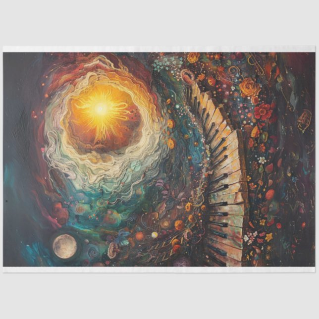 Celestial Art Piano Planets Stars Decoupage  Tissue Paper (Front)