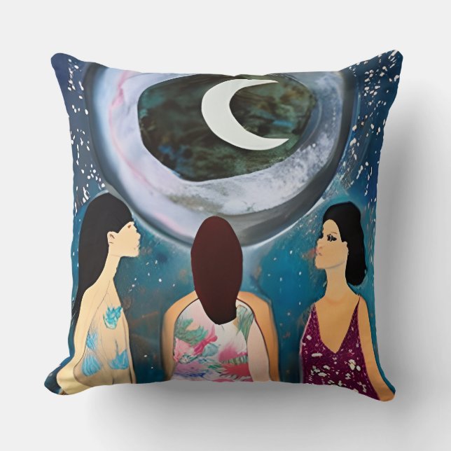 Celestial Artwork | Women Looking at the Moon Cushion (Front)