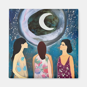 Celestial Artwork   Women Looking at the Moon Magnet