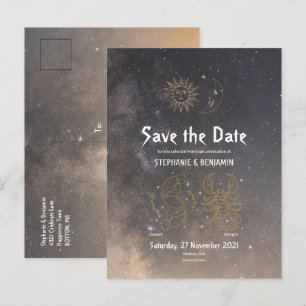 Celestial Astrology Gemini Scorpio Star Sign Grey Announcement Postcard