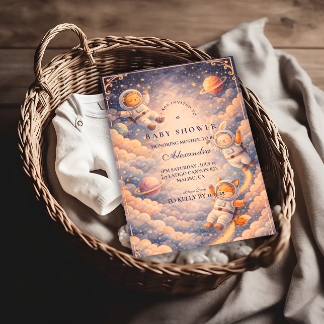Celestial Astronaut Neutral Space Baby Shower Invitation (Creator Uploaded)