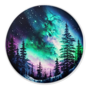 Celestial Aurora Borealis Northern Lights Vivid  Ceramic Knob