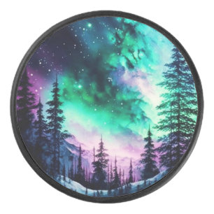 Celestial Aurora Borealis Northern Lights Vivid  Hockey Puck