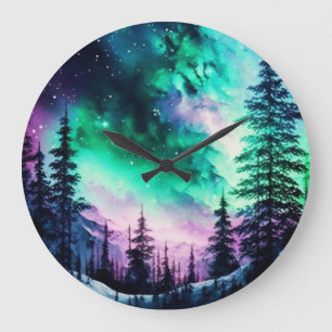 Celestial Aurora Borealis Northern Lights Vivid  Large Clock