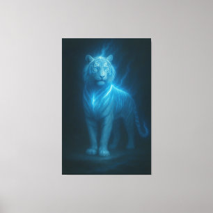 Celestial Azure White Tiger – High-End Fantasy Art Canvas Print
