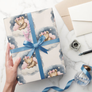 Celestial Baby Bear Girls Birthday Wrapping Paper