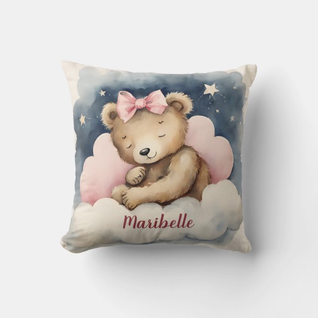 Celestial Baby Bear Girls Personalised Nursery Cushion (Front)