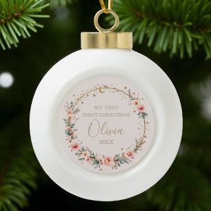 Celestial Baby First Christmas Personalised  Ceramic Ball Christmas Ornament