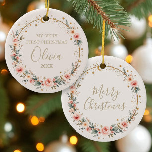 Celestial Baby First Christmas Personalised  Ceramic Tree Decoration