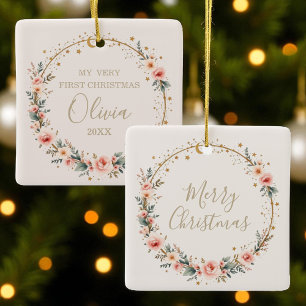 Celestial Baby First Christmas Stars Moon  Ceramic Ornament