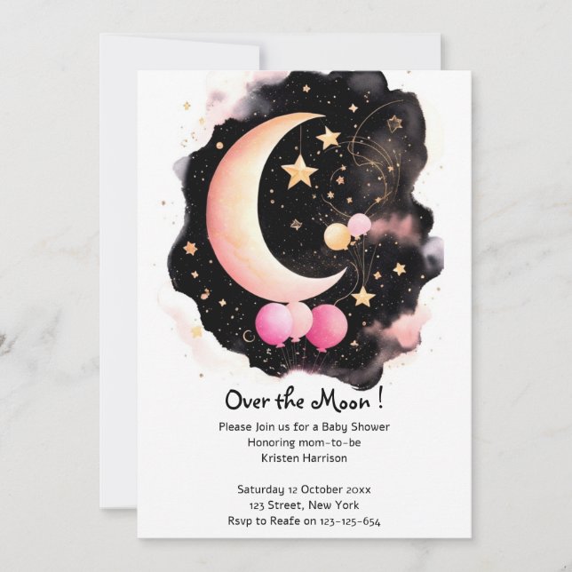 Celestial Baby Girl Shower: Moon & Stars Delight Invitation (Front)