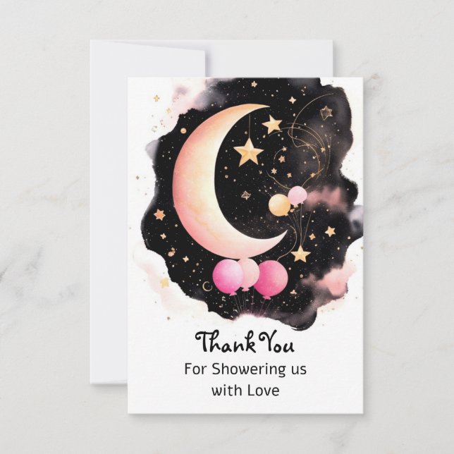 Celestial Baby Girl Shower: Moon & Stars Delight Thank You Card (Front)