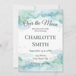 Celestial Baby Shower Invitation   Watercolor Moon
