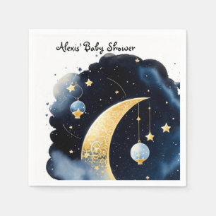 Celestial Baby Shower Moon & Stars Watercolor Napkin