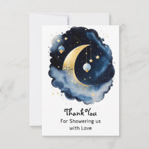 Celestial Baby Shower Moon & Stars Watercolor Thank You Card