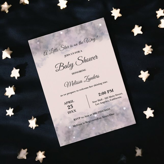Celestial Baby Shower Pink Watercolor Baby Girl Invitation (Creator Uploaded)