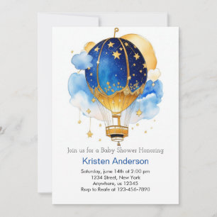 Celestial Balloon Whimsical Boy Baby Shower Invitation