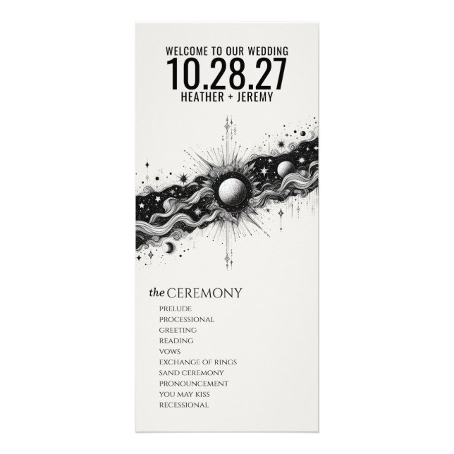 Celestial Band Wedding Program Rack Card (Front)