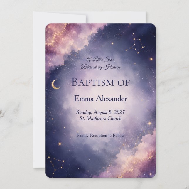 Celestial Baptism Invitation | Watercolor Galaxy (Front)