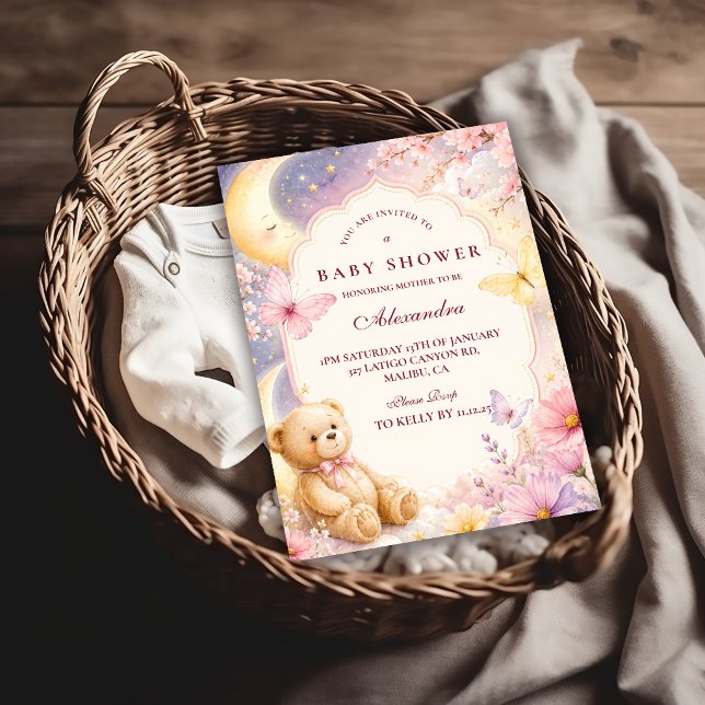 Celestial Bear Moon Stars Baby Shower Invitation (Creator Uploaded)