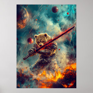 Celestial Bear Warrior – Cosmic Samurai Guardian Poster