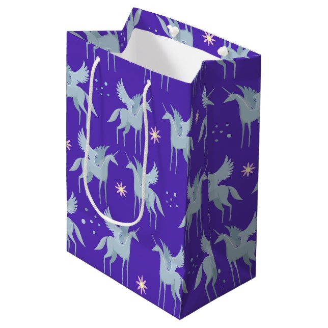 Celestial Beauty Blue Pegasus in Purple Background Medium Gift Bag (Front Angled)