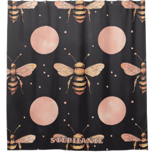 Celestial Bee and Full Moon Seamless Pattern Shower Curtain