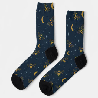 Celestial Bee Dream – Mystical Moon & Star Pattern Socks