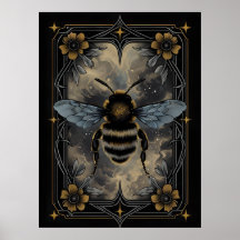 Celestial Bee Poster – Gothic Botanical Insect Art